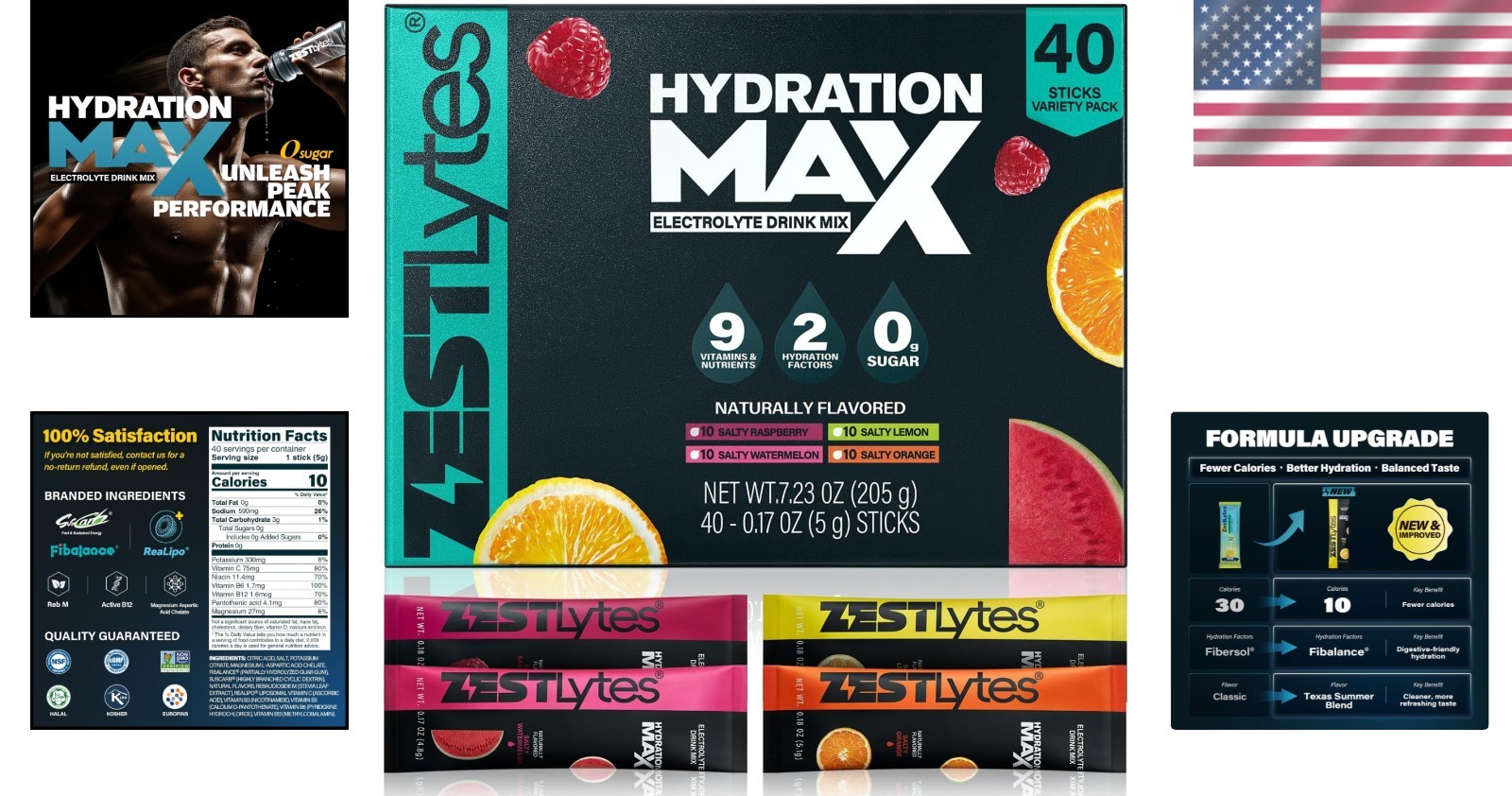 Electrolyte Powder Drink Mix – 40 Sticks with High Sodium for Rapid Rehydration