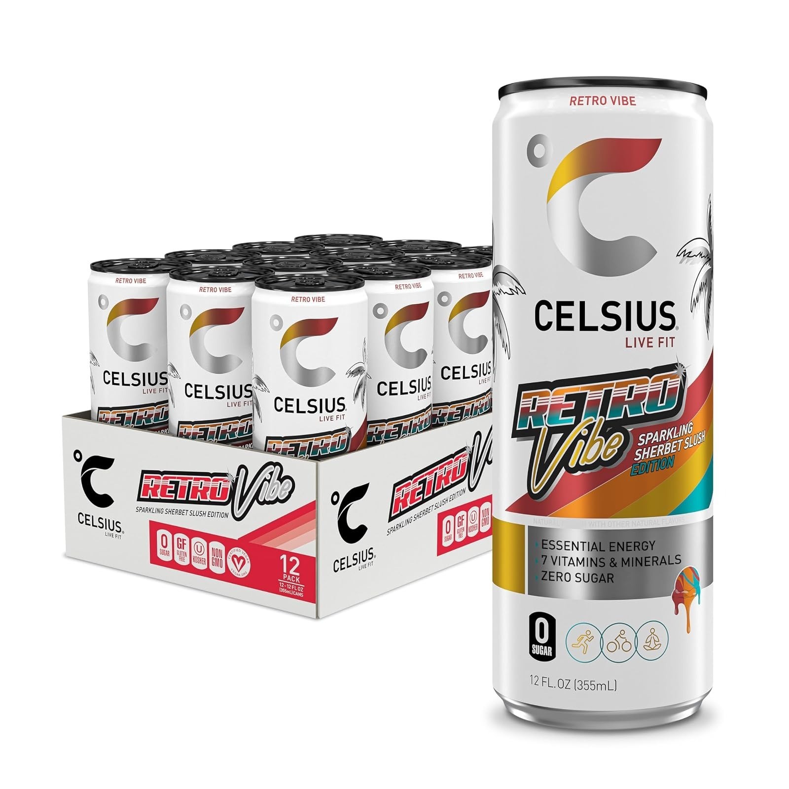 CELSIUS Peach Vibe Sparkling Energy Drink, Sugar Free, 12 Fl Oz (Pack of 12)