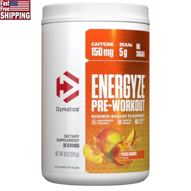 Energyze Preworkout Peach Mango 30 Servings Caffeine BCAAs Muscle Fuel Focus New
