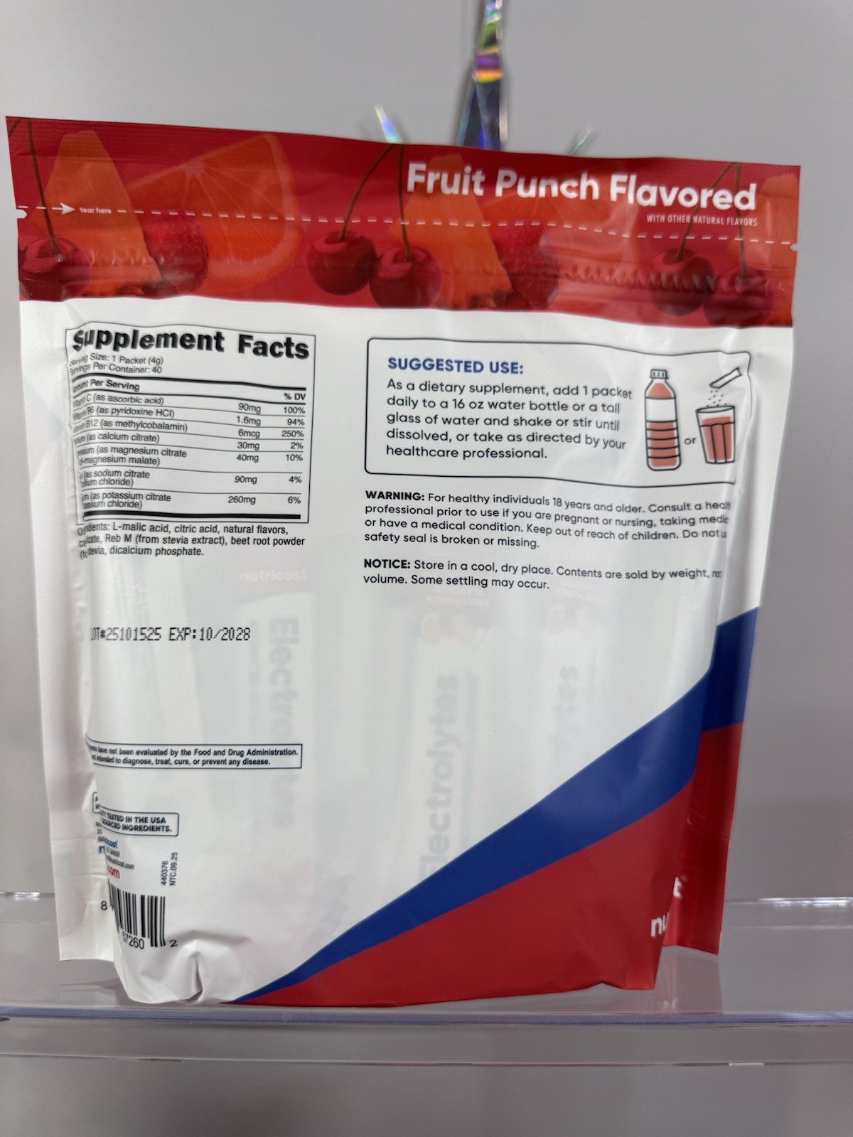 Nutricost Electrolytes Hydration Sugar-Free Fruit Punch Powder, 40 Servings