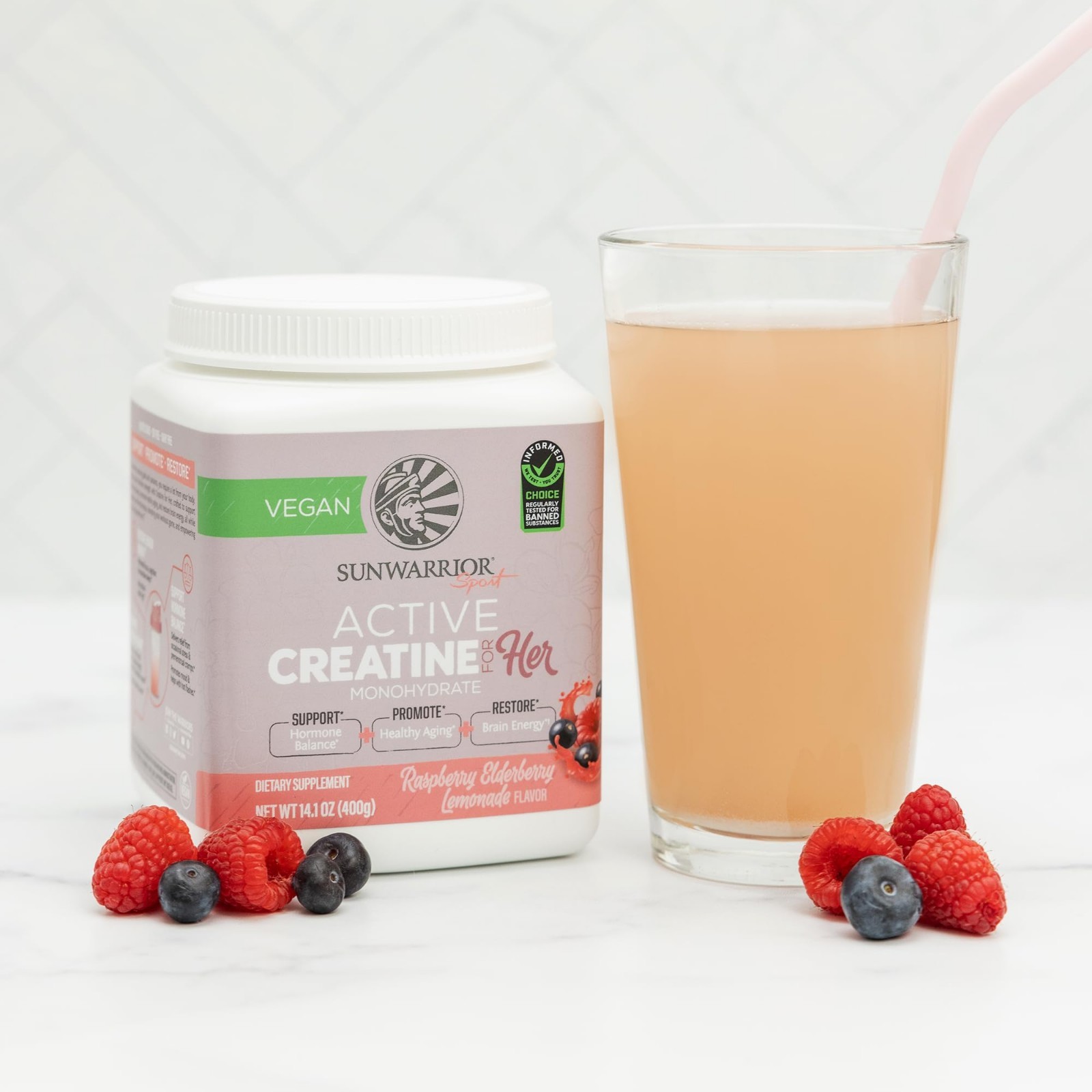 Raspberry Elderflower Active Creatine Monohydrate Powder for Women, 14.1 OZ
