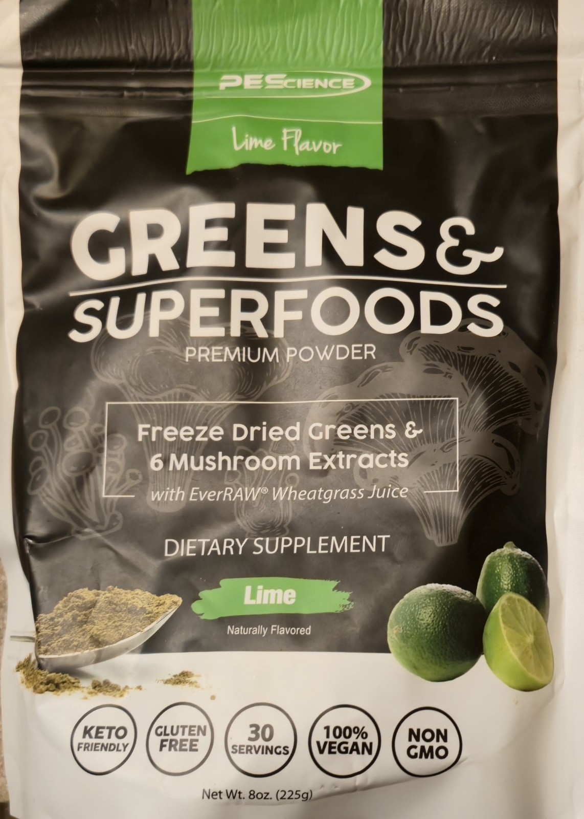 PEScience GREENS & SUPERFOODS 8 oz Size (30 Serv) Natural Lime Flav BEST BY 4/26