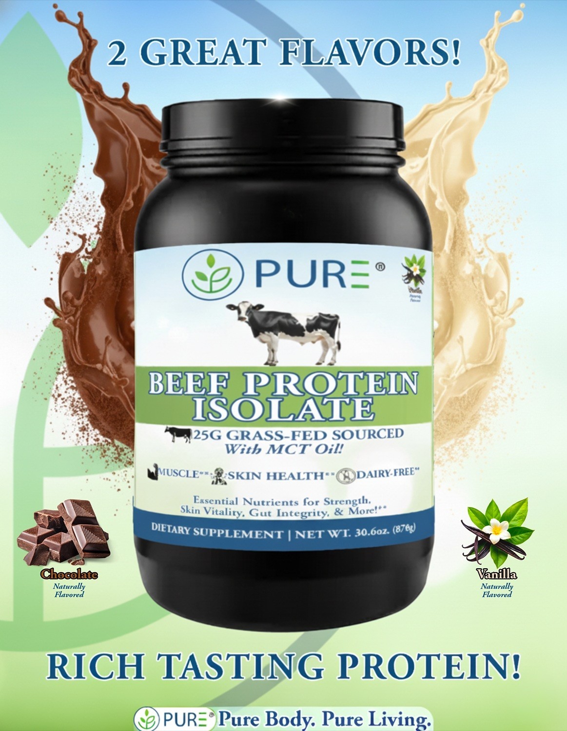 PURE Sport Whey Protein + Collagen Powder (27g of Protein 28 servings 2 Flavors)