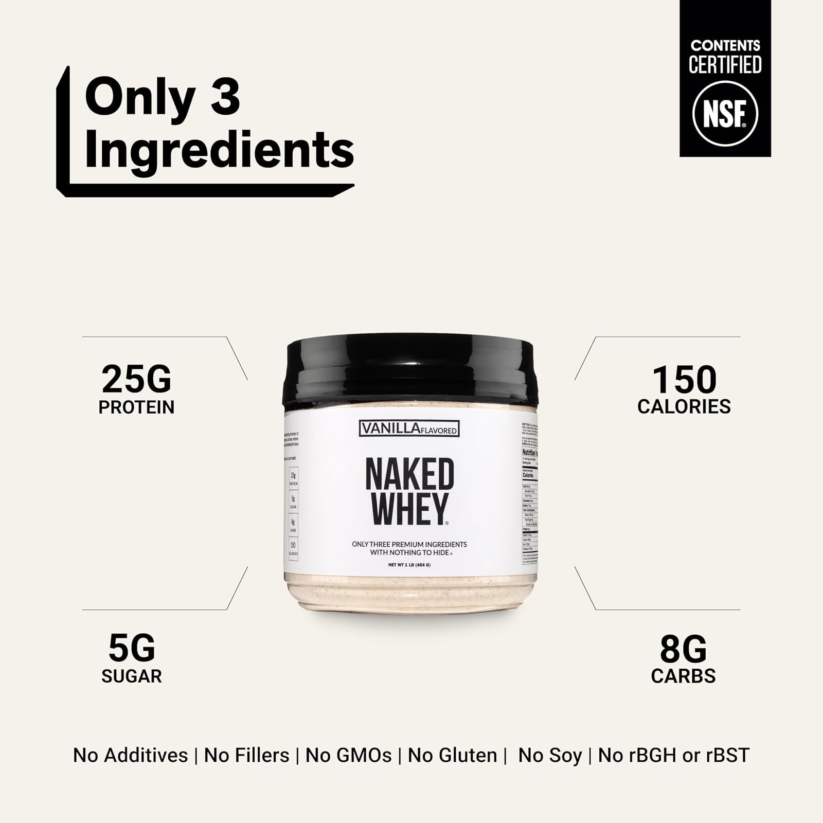 NAKED Vanilla Whey Protein 1Lb – All Natural, Grass Fed, Muscle Growth