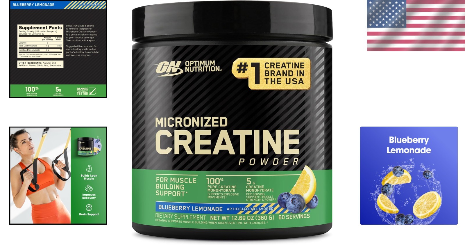 Micronized Creatine Monohydrate Powder – Blueberry Lemonade, 60 Servings