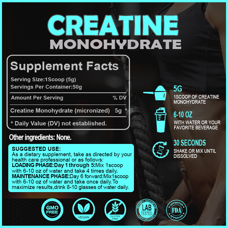 Micronized Creatine Monohydrate Powder 250g, 50 Servings,Unflavored Creatine US