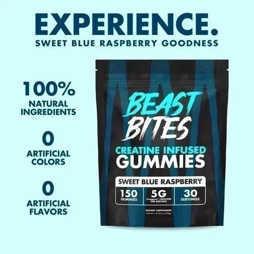 Creatine Gummies – 150ct, Bites Blue Raspberry, Pre-Workout Beast Energy Help