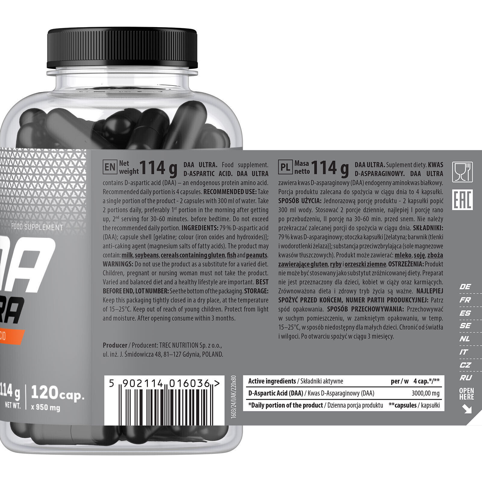 DAA ULTRA Pills D-Aspartic Acid Testosterone Booster Dietary Supplement Anabolic