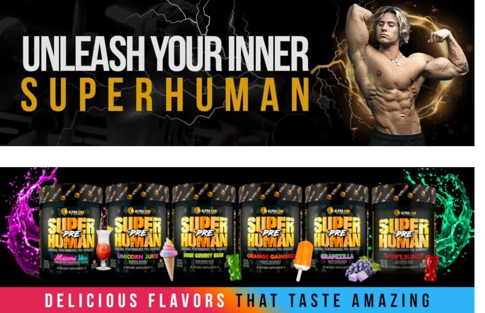 Alpha-Lion SUPERHUMAN PRE-WORK 12 oz (21 Serv) Berry Melon Breeze BEST BY 10/26