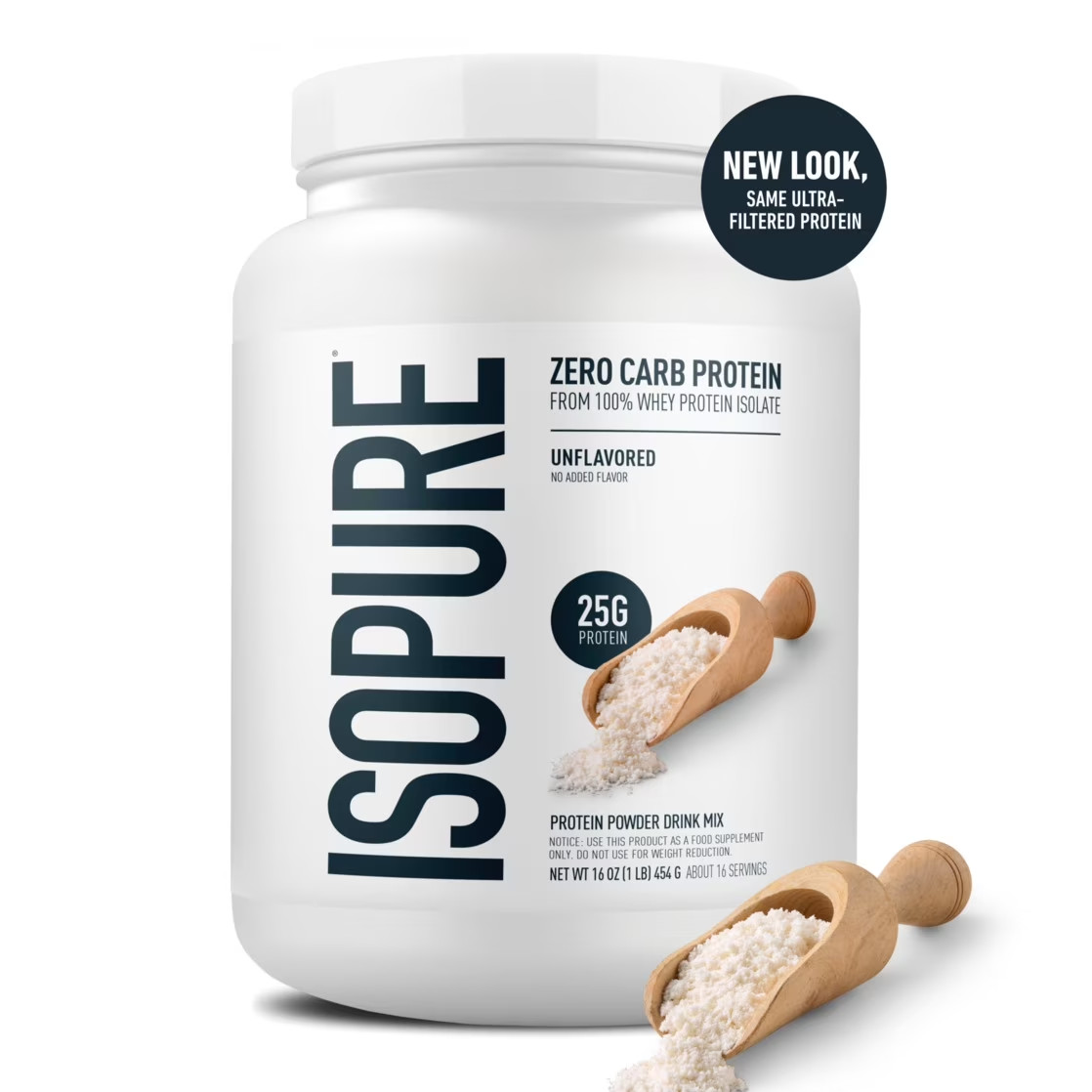 Isopure Zero Carb 100% Whey Protein Isolate Unflavored Protein Powder, 25g, 1lb