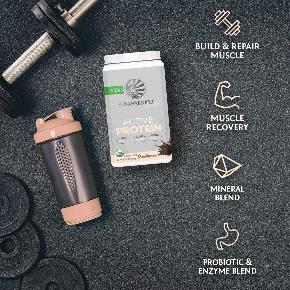 Sunwarrior Pre & Post Workout Active Protein Vegan – Chocolate Protein, 2.2 lbs