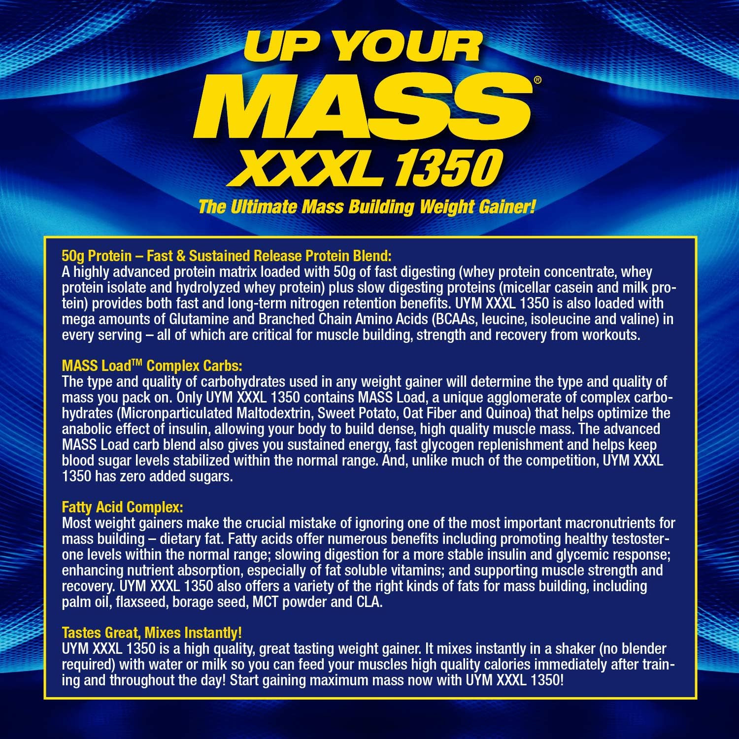 MHP UYM XXXL 1350 Mass Building Weight Gainer, Muscle Mass Gains, W/50G Protein,