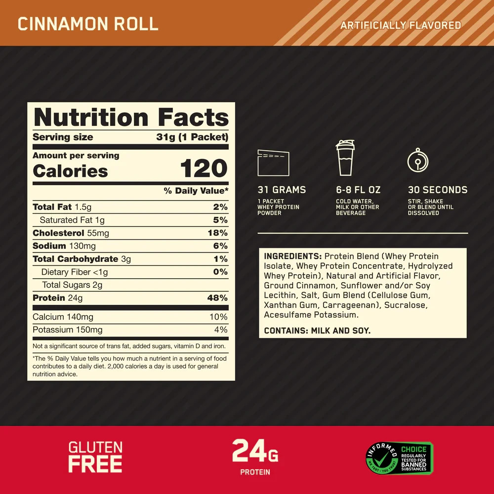 Lot of 100 ON Optimum Nutrition Gold Standard 100% Whey Cinnamon Roll 1.09 oz.