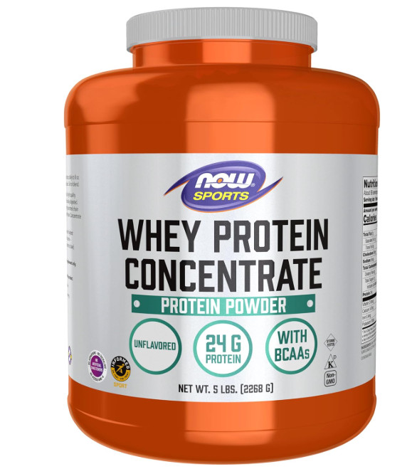 NOW Sports Whey Protein Concentrate Unflavored 5LB 24g Protein