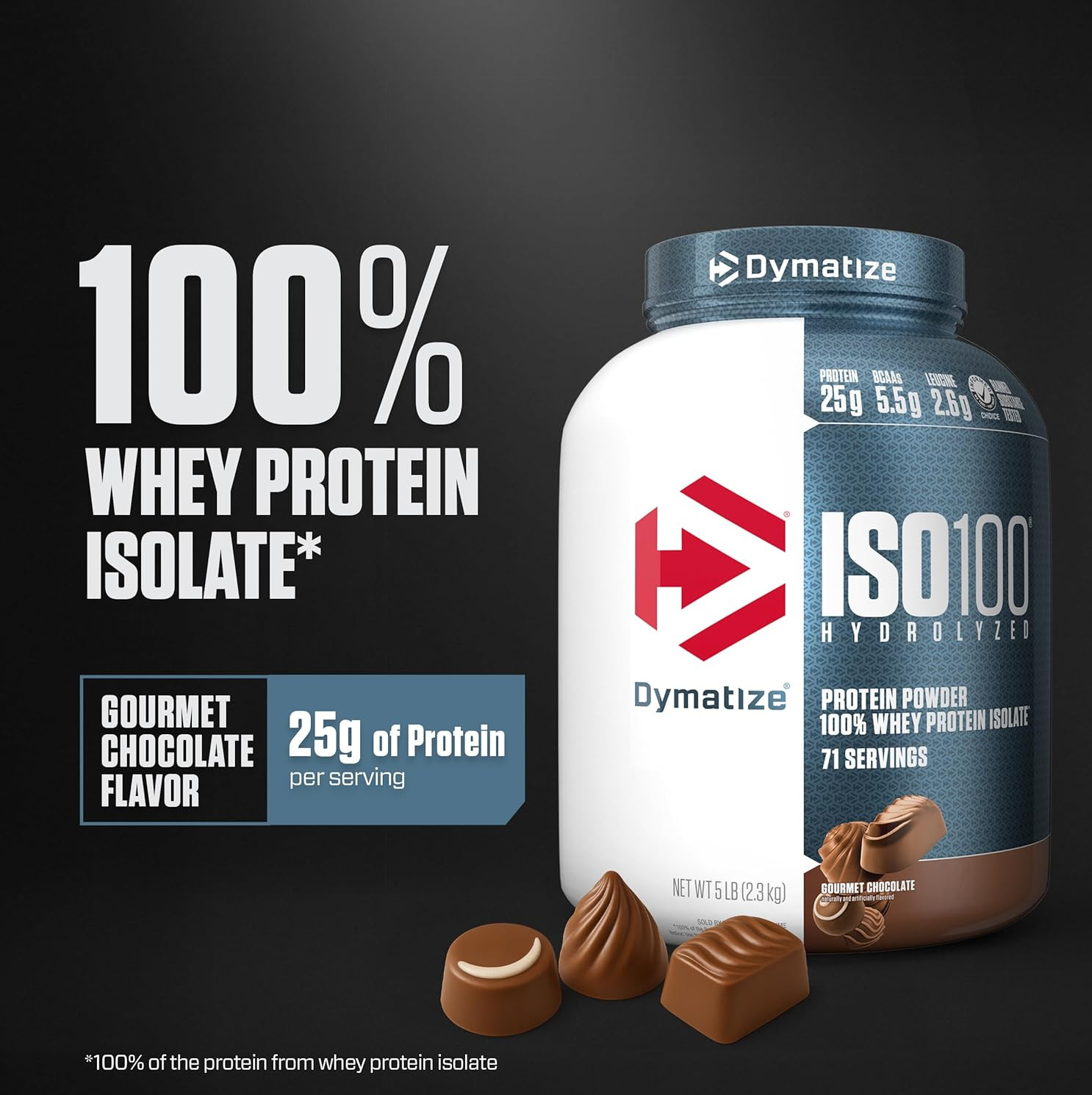 Dymatize ISO100 Hydrolyzed Whey Isolate Protein Powder, Gourmet Chocolate, 5 lb