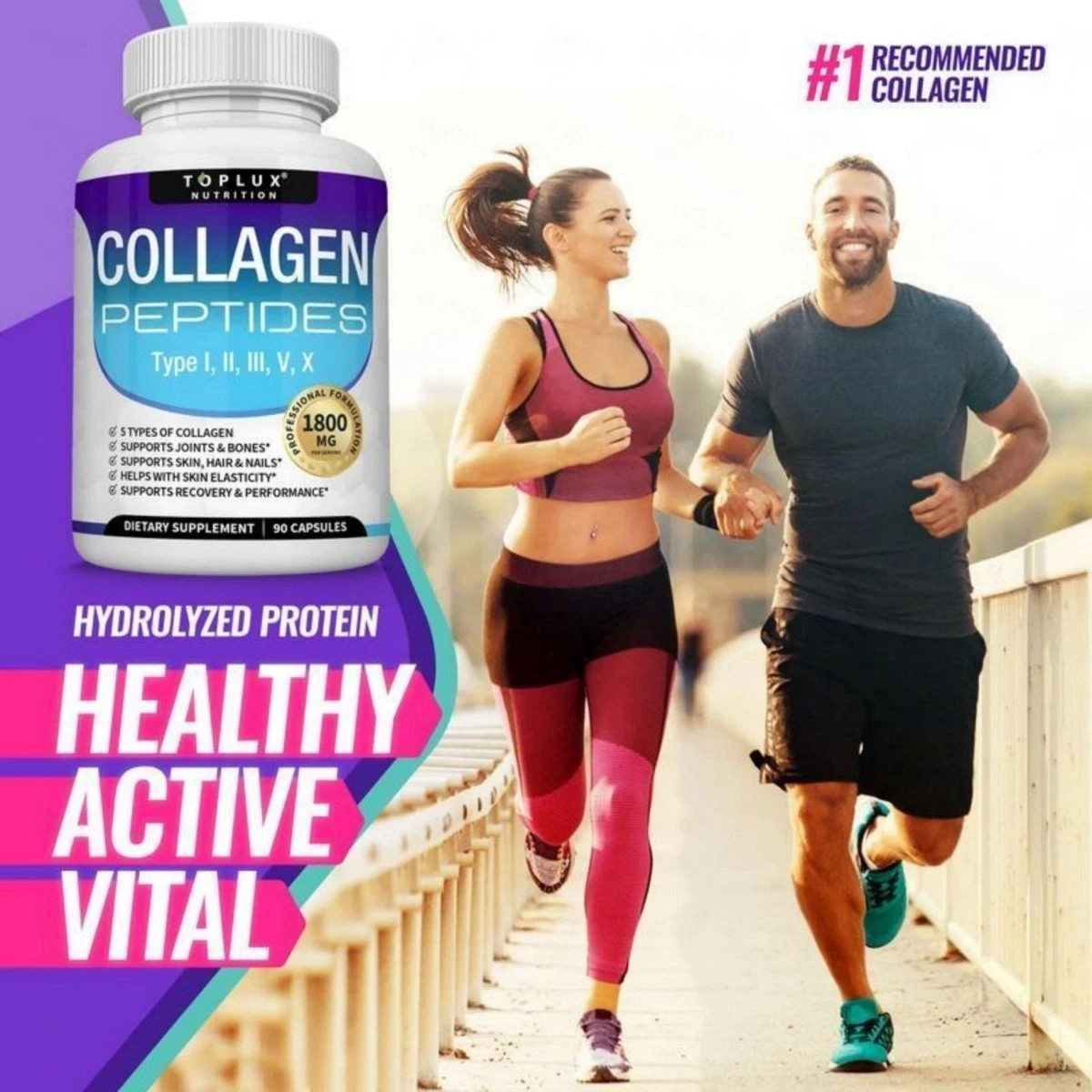 Toplux Collagen Peptides – with Multi-Type Collagen & Vitamins- 90 Capsules