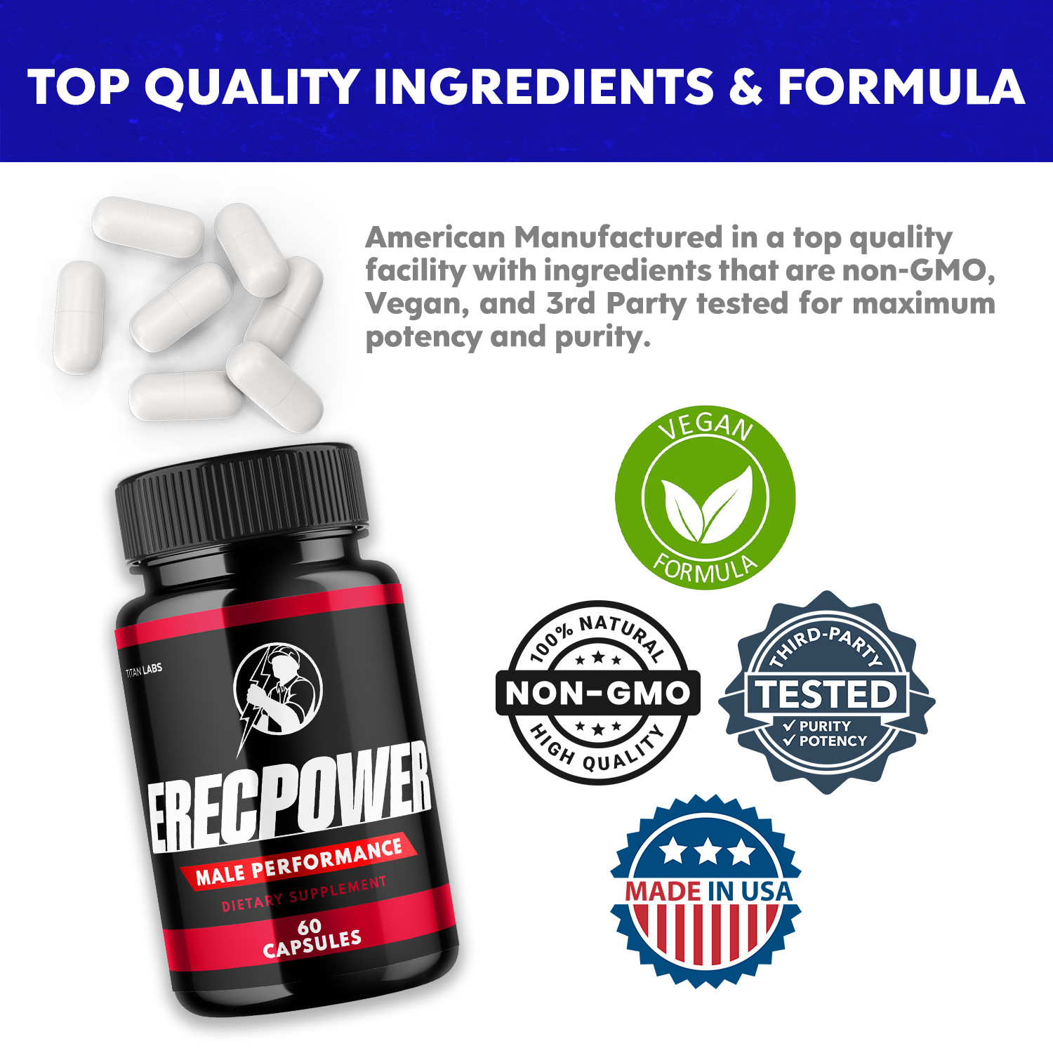 Erecpower for Men, Erec Power Advanced Formula Male Support Pills (60 Capsules)