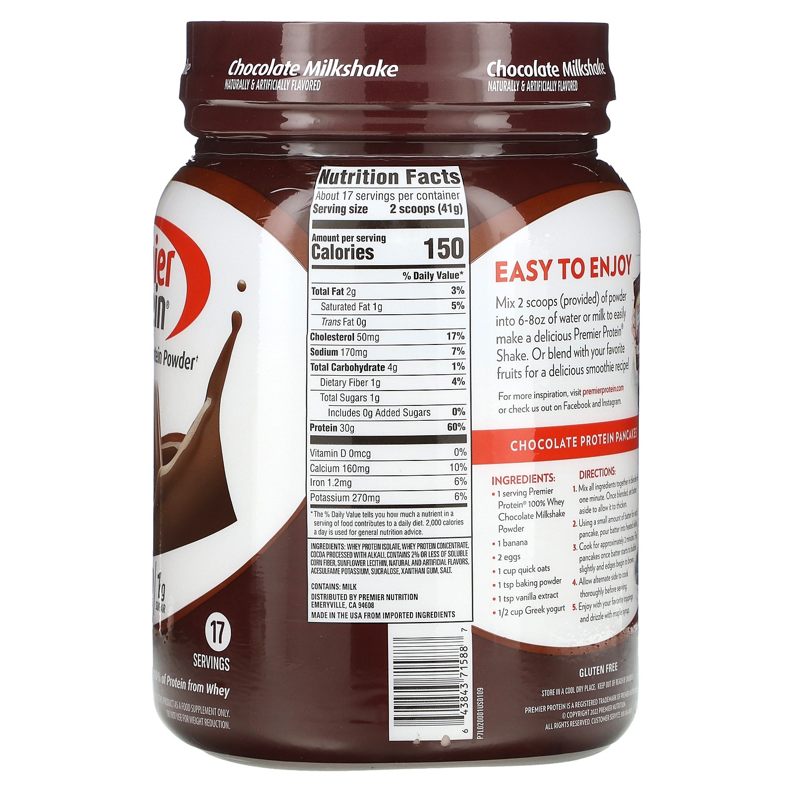 100% Whey Protein Powder, Chocolate Milkshake, 1 lb 8 oz (697 g)