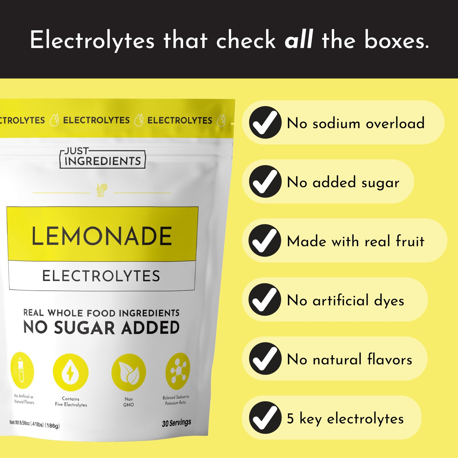 JUST INGREDIENTS Lemonade Electrolytes Drink Mix – Coconut Water, Sea Salt