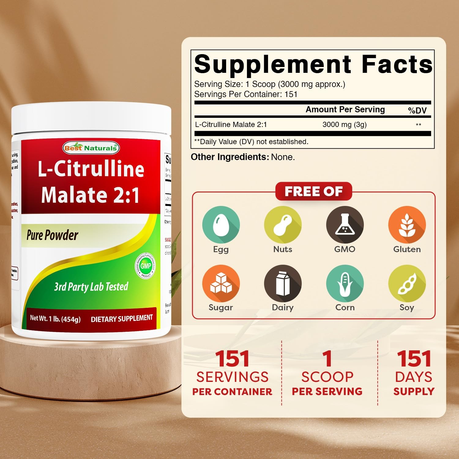 Best Naturals L-Citrulline Malate 2:1 Powder 1 Lb 1 Pound (Pack of 1)