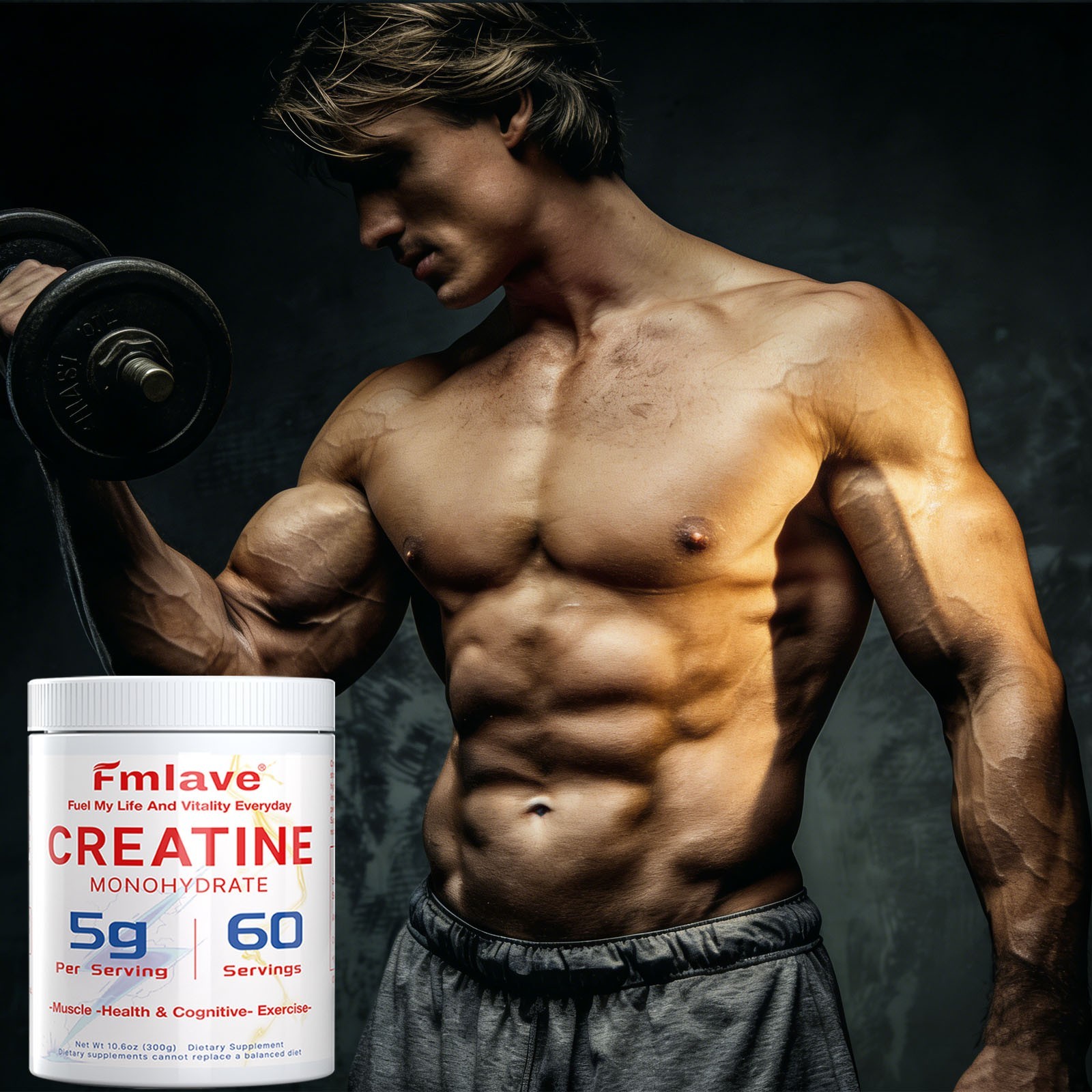 Fmlave Creatine Monohydrate 5g Micronized Creatine 10.58oz – 60 Serving Non-GMO