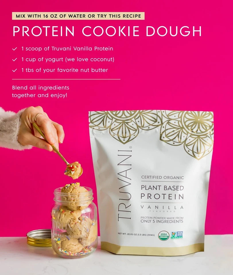Truvani Vegan Pea Protein Powder Vanilla 20g Organic Plant Based Serving Keto