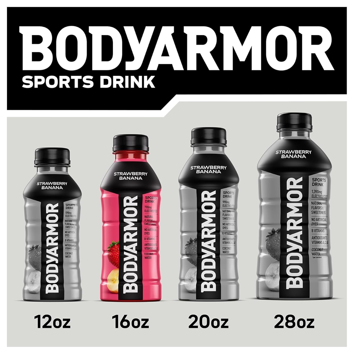 Sports Drink BodyArmor Strawberry Banana Electrolyte Hydration 16 Fl Oz Bottles