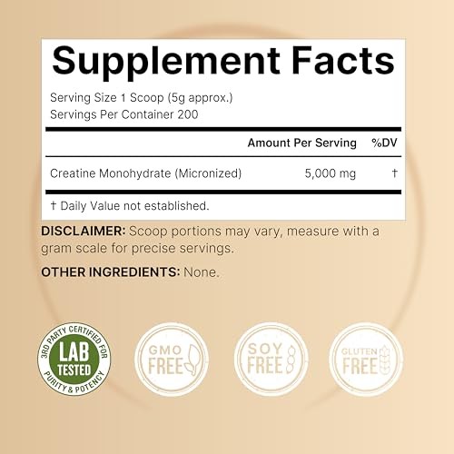 Creatine Monohydrate Powder 1000g 200 Servings Micronized Pure Unflavored