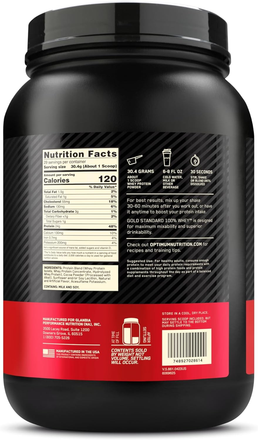 Gold Standard 100% Whey Protein Powder, Double Rich Chocolate, 2 Pound (Packa…