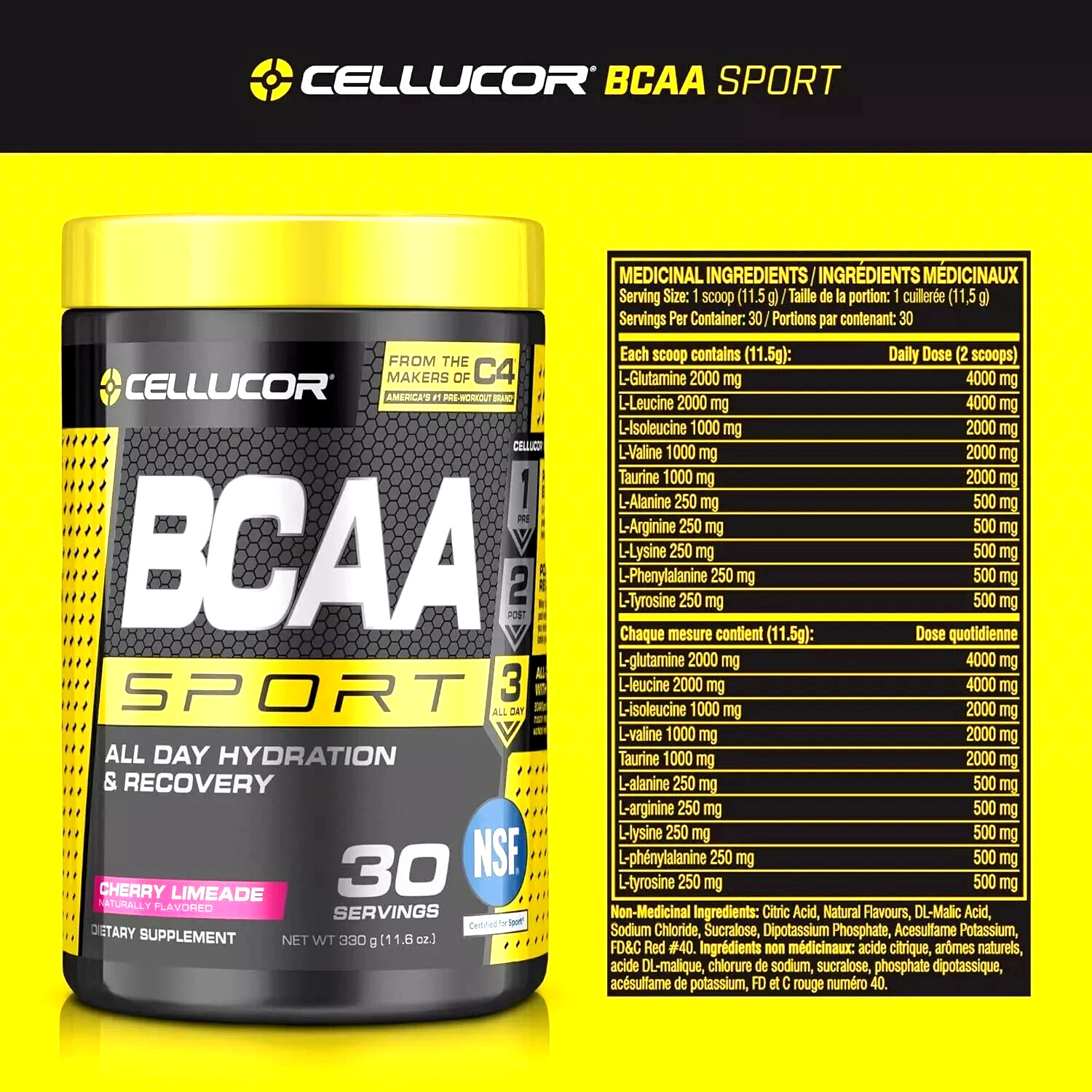 Lot of 4 Cellucor BCAA Sport Hydration & Recovery Cherry Limeade Exp 11/2026