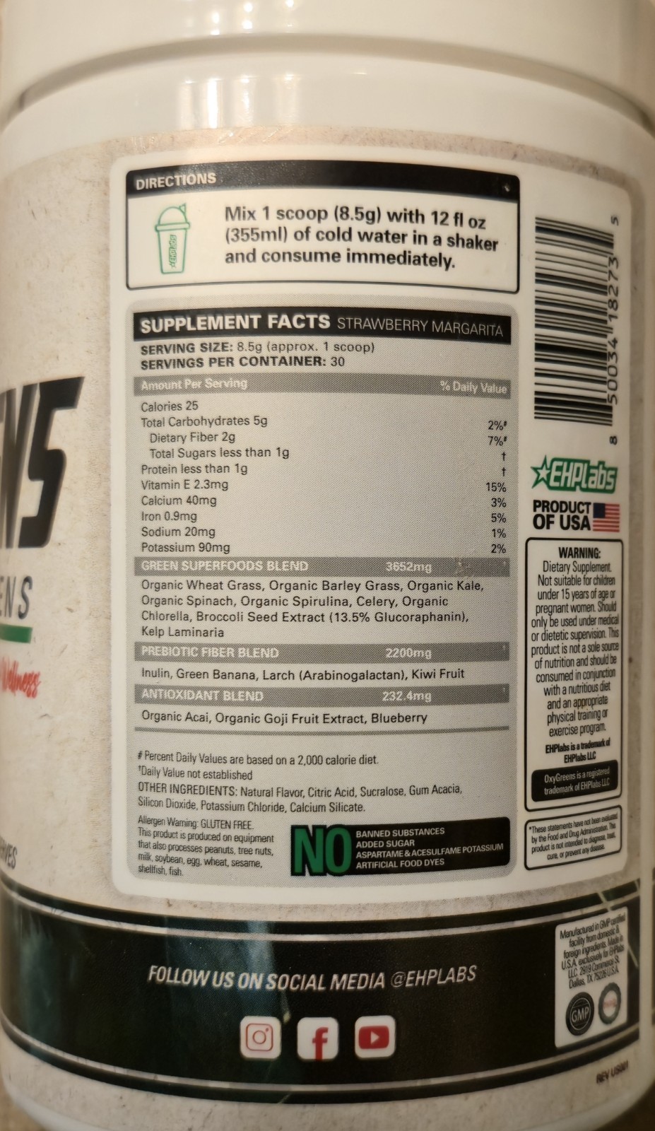 EHPlabs OXYGREENS powder 9oz ( 30 Servings ) Natural Pineapple Fla BEST BY 08/26