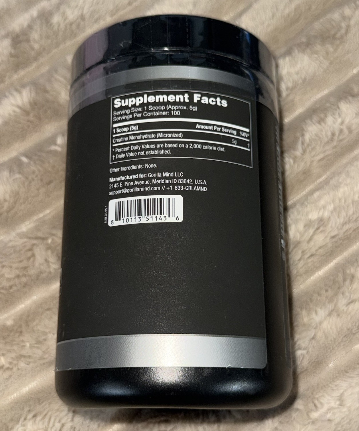 Gorilla Mind Micronized Creatine Monohydrate Powder Unflavored 100 Servings