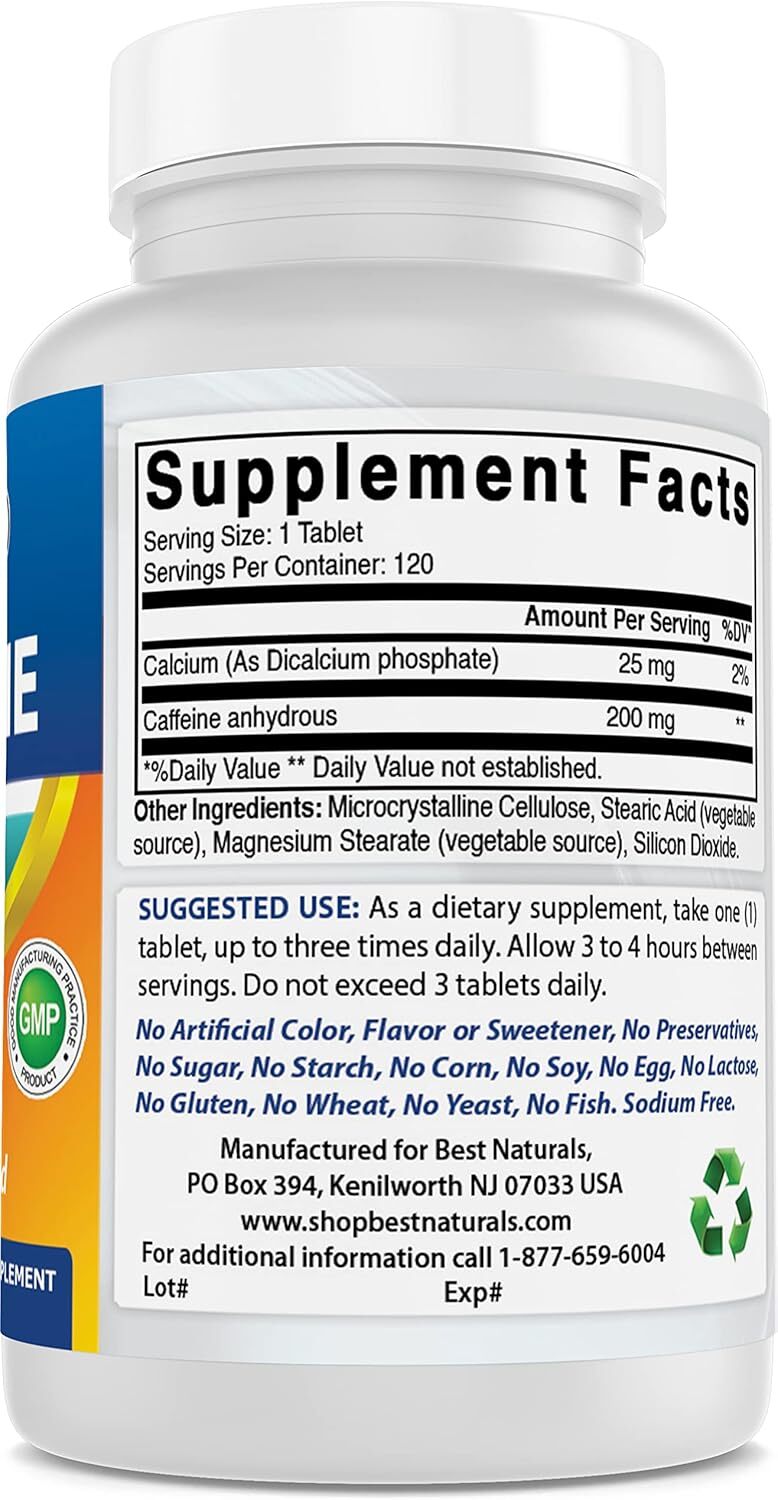 Best Naturals Caffeine Pills 200mg No Crash Jitters 3 Pack 360 Tablets