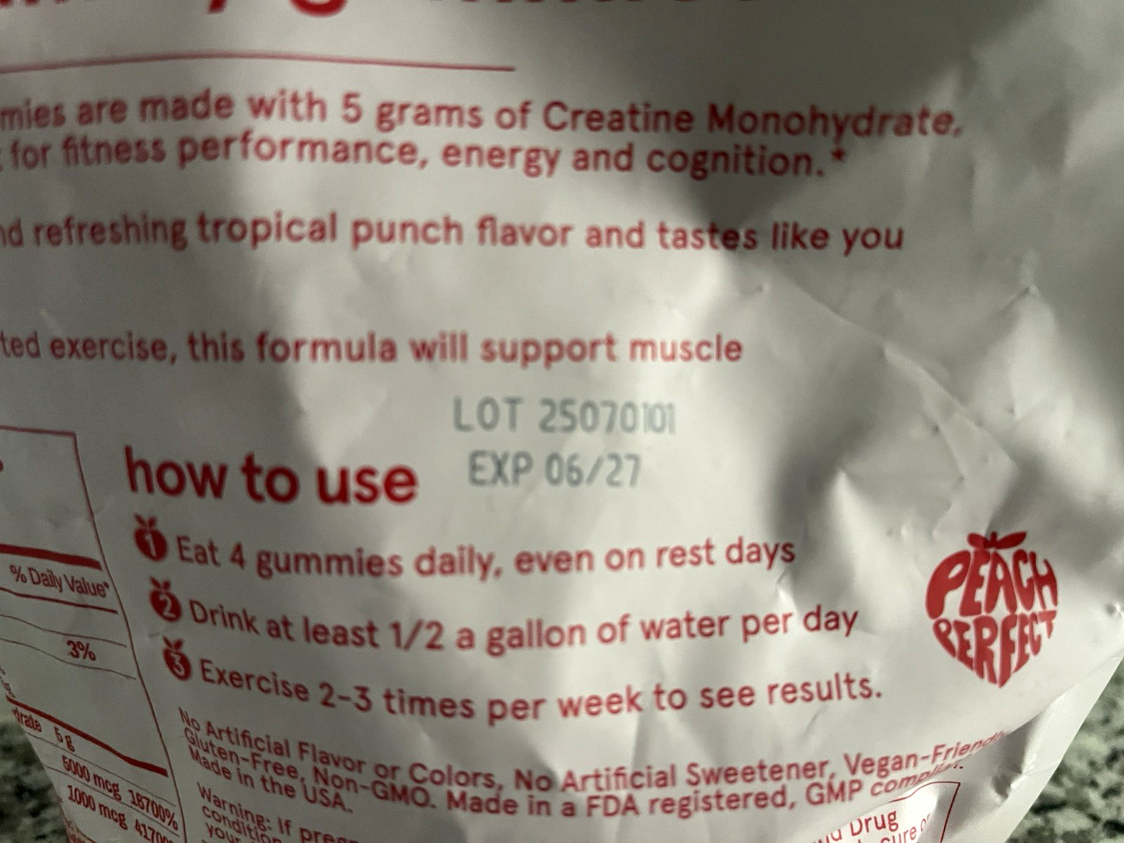 Peach Perfect Creatine Monohydrate Gummies Glute Builder Non-GMO EXP: 06/2027