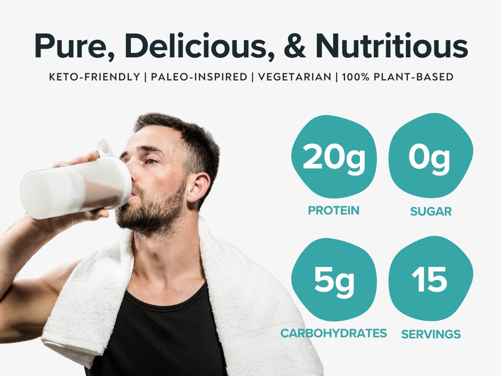 Organic Pea Protein Powder-Vegan, Vanilla, 20g Protein-5 Simple Ingredients-1 lb