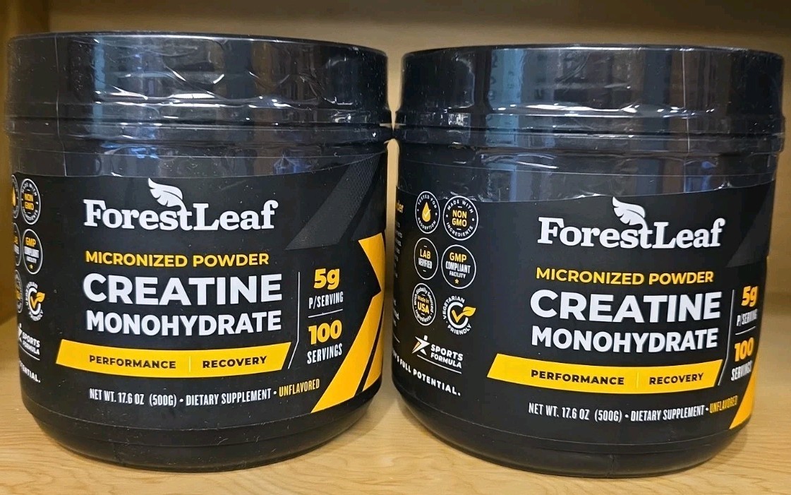 Lot of 2 ForestLeaf Creatine Monohydrate Powder 500g – 100 servings each – 12/28