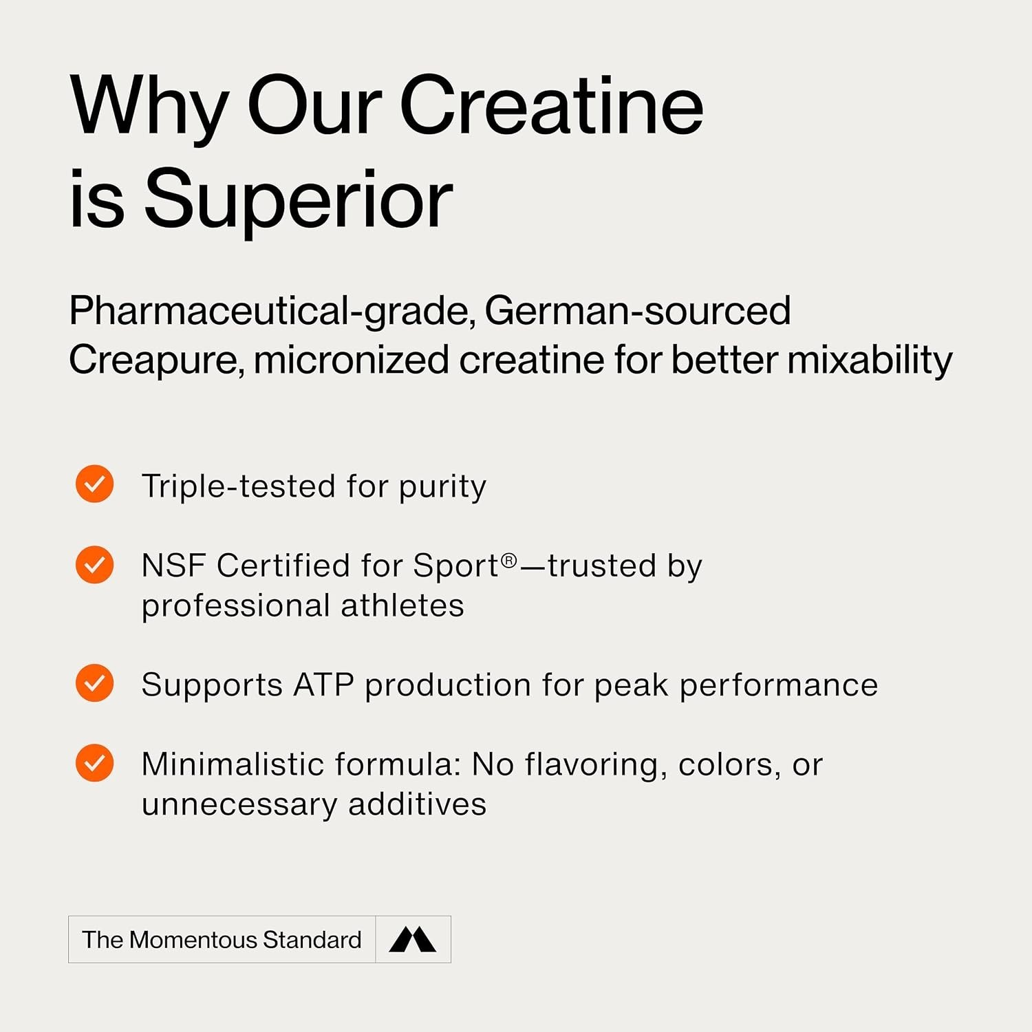 Momentous Creatine Monohydrate Powder Lemon 6.49g Serving 15 Servings NSF