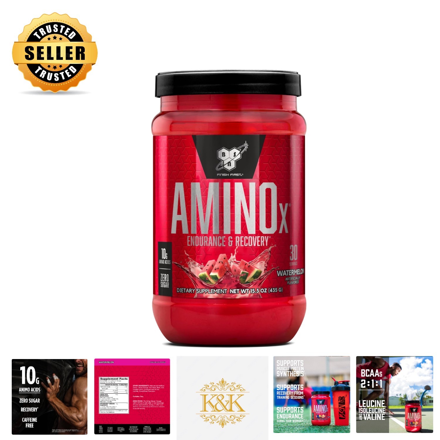 Amino X BCAA Muscle Recovery Powder – 10g Amino Acids, Watermelon, 30 Servings