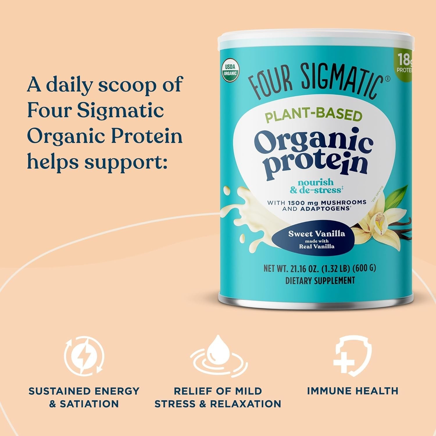 Vegan Protein Powder with Adaptogens 15 Servings 18g Plant Based Protein