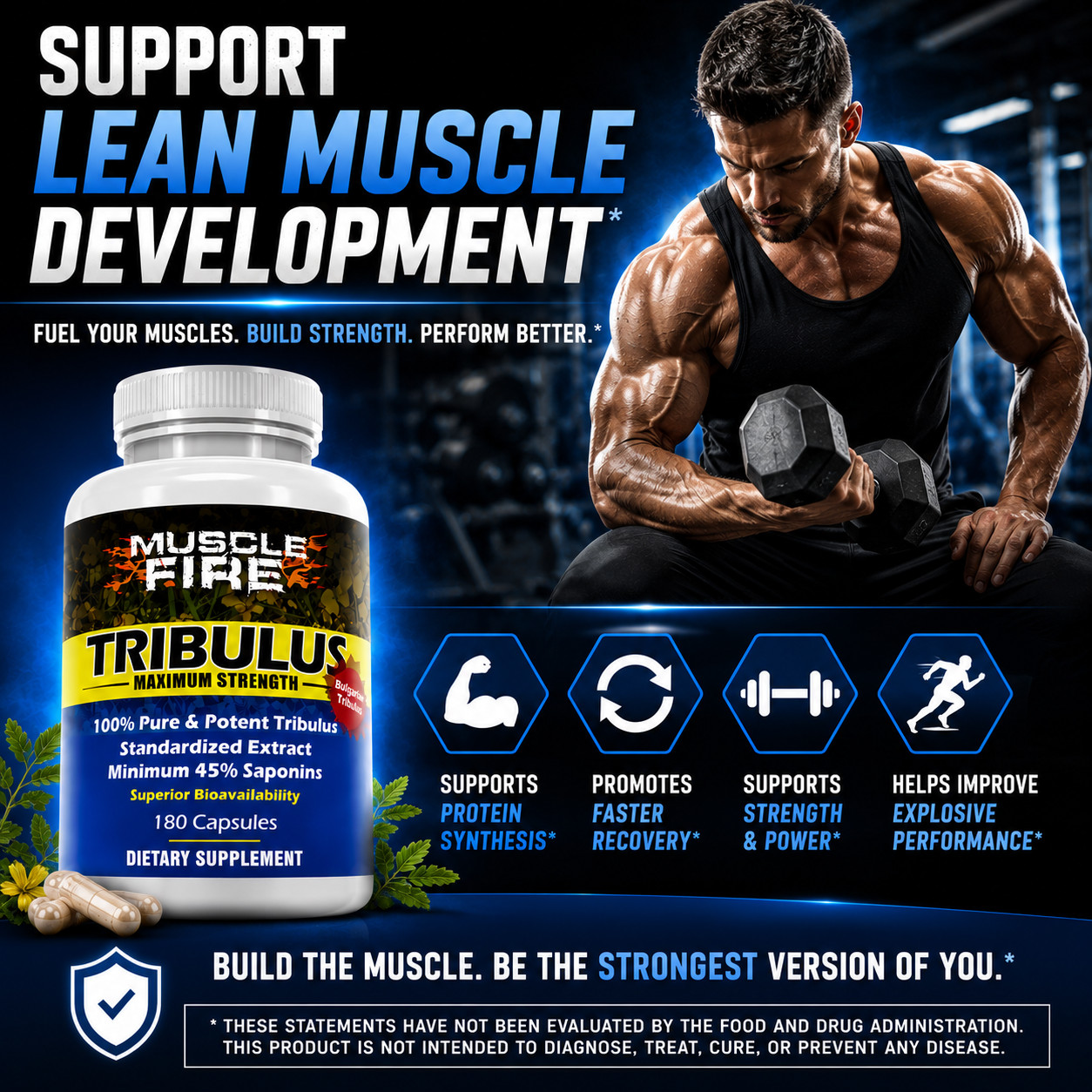 Bulgarian Tribulus Terrestris 180 Count 1500mg 45% Steroidal Saponins