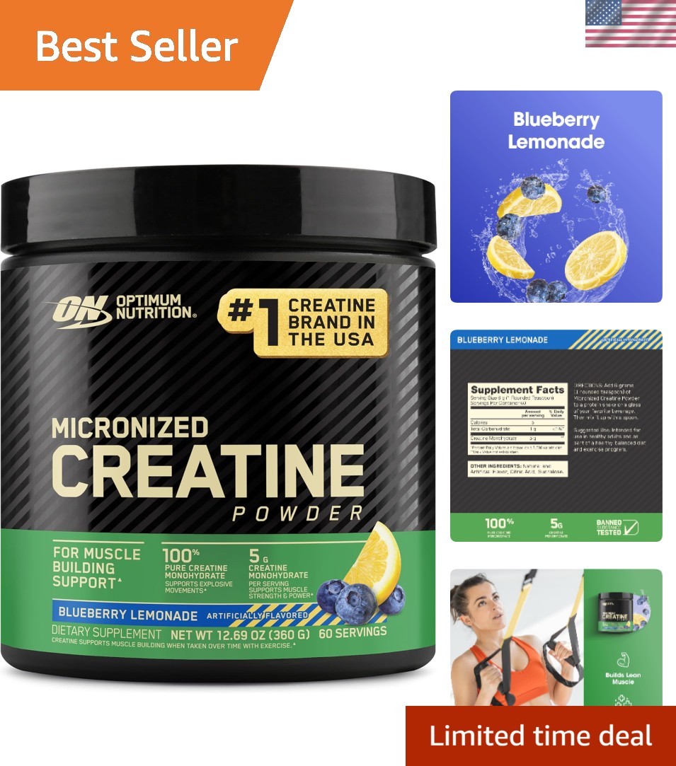 Micronized Creatine Monohydrate Powder – Blueberry Lemonade, 60 Servings