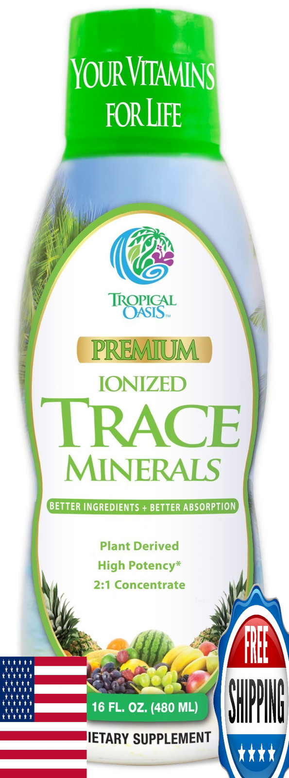 Tropical Oasis Ionized Plant-Based Liquid Trace Minerals Formula – 74 Essential