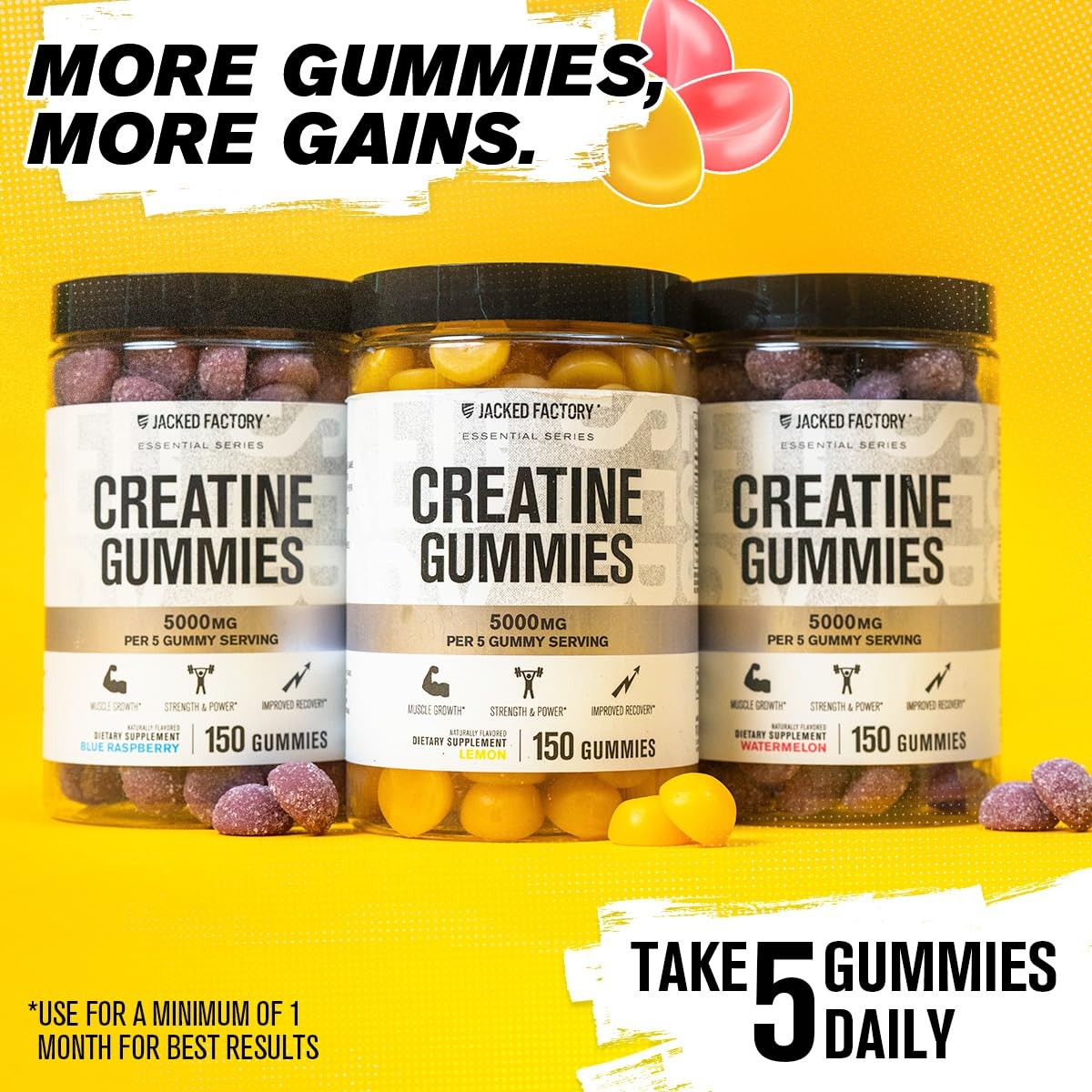 Creatine Monohydrate Gummies 5g Daily Dose (1g per Gummy) – Creatine Gummy fo…