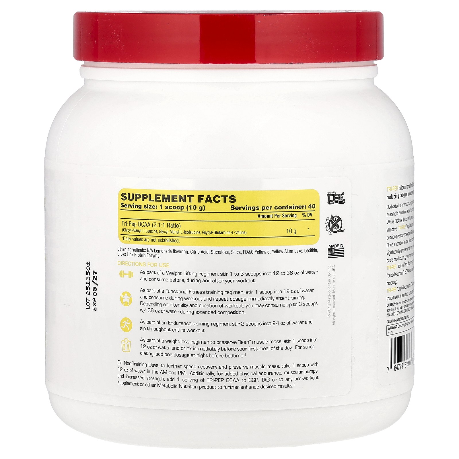 Tri-Pep, Branch Chain Amino Acid, Lemonade, 14.1 oz (400 g)