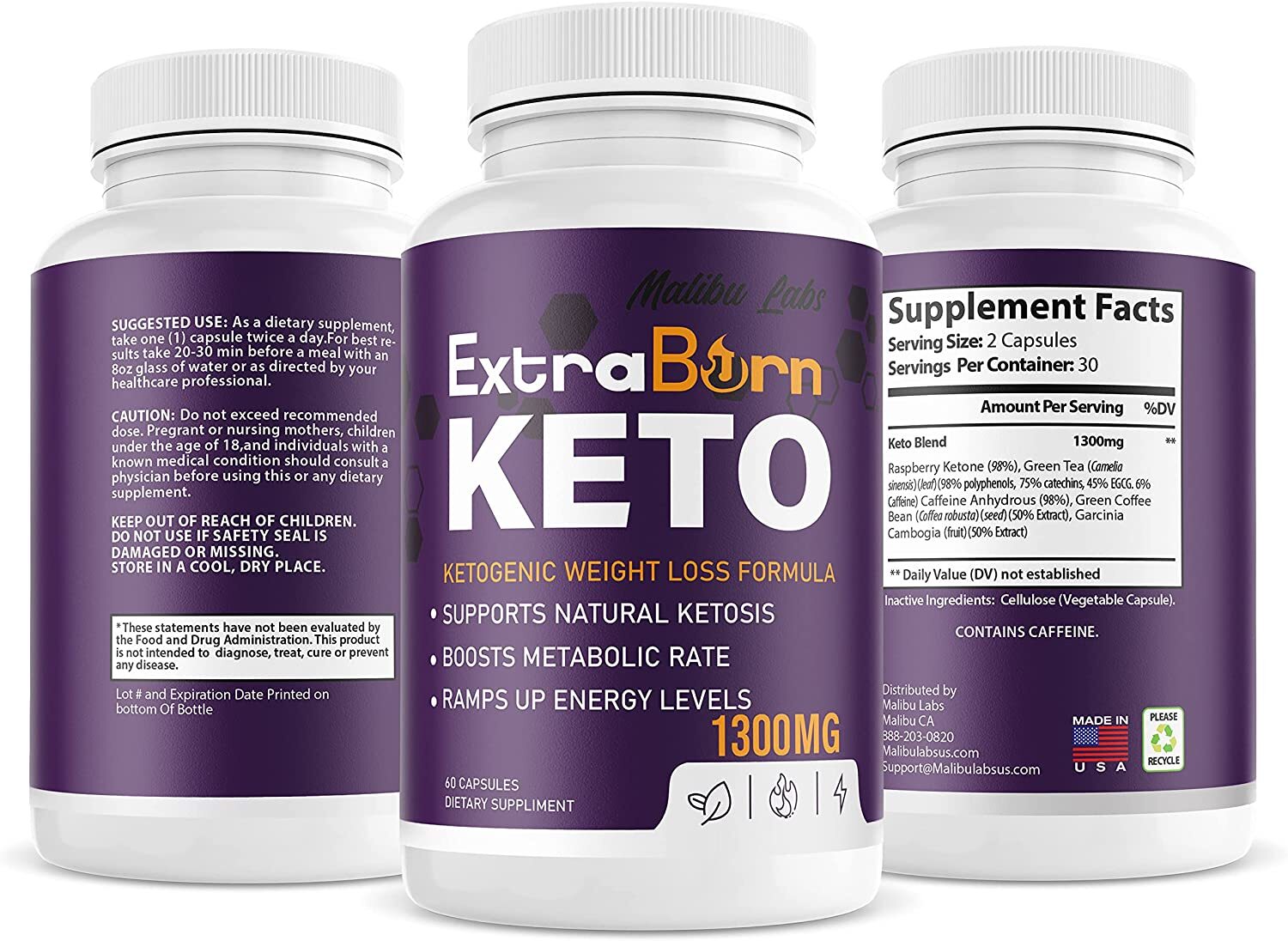Extra Burn Keto Advanced Weight Loss Support Fat Burner Supplements 1300mg Caps