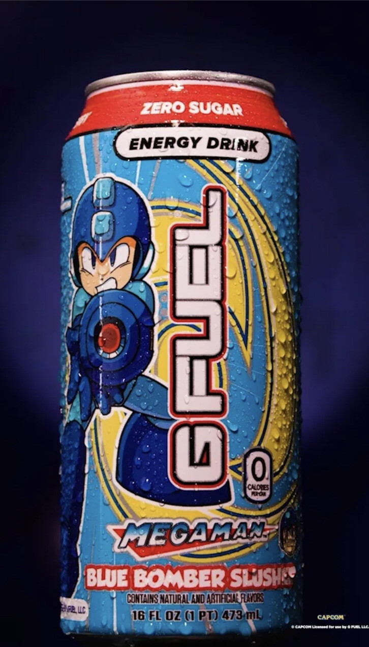 Megaman Blue Bomber Slushee G Fuel Energy Drink Full 16 FL OZ Limited Edition