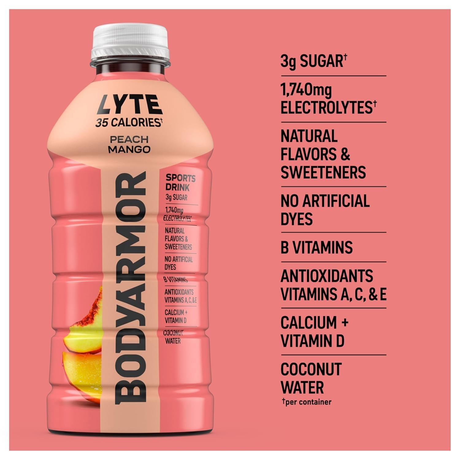 BodyArmor L Yte Electrolyte Drink Peach Mango 28 Fl Oz Pack Coconut Water Sports