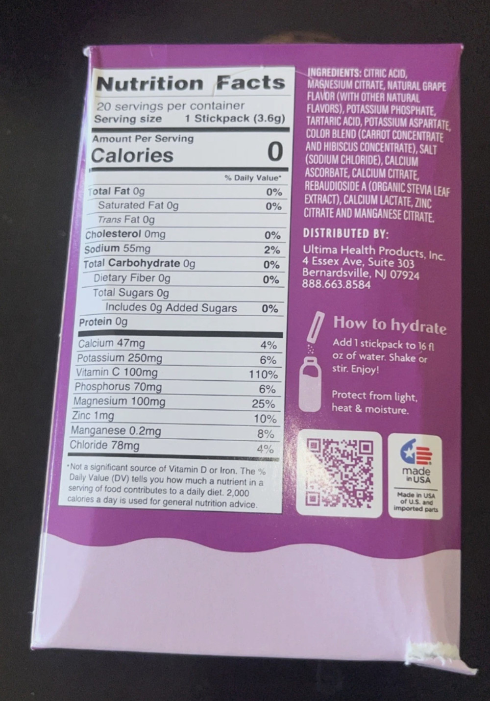1/27 READ Ultima Replenisher Hydrating Electrolyte Powder, Grape, 20 Count Box