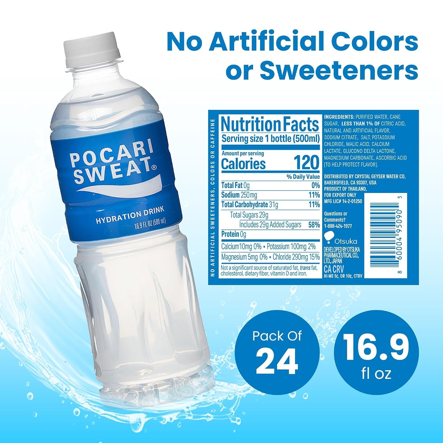 Pocari Sweat Electrolyte Drink, 24 Pack of 16.9 fl oz Bottles – Hydration,