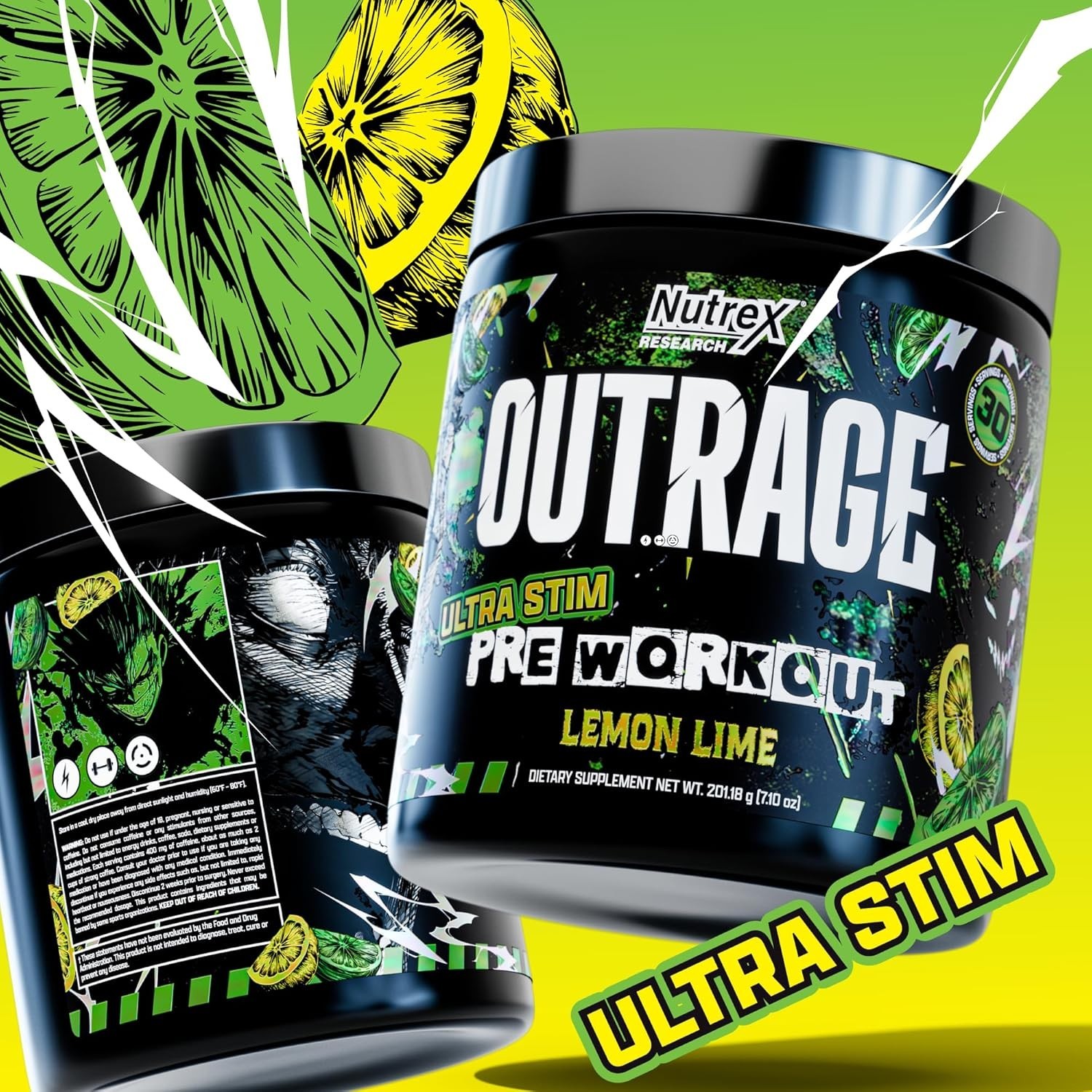 Outrage Ultra HIGH STIM Pre-Workout Powder for Men | 400mg Caffeine, L-Citrul